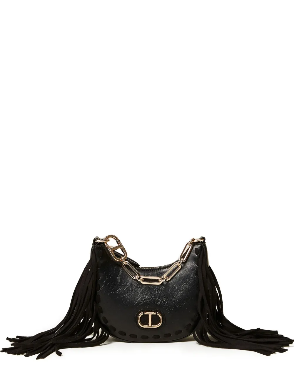 Twinset Fringe Chain Shoulder Bag In Black