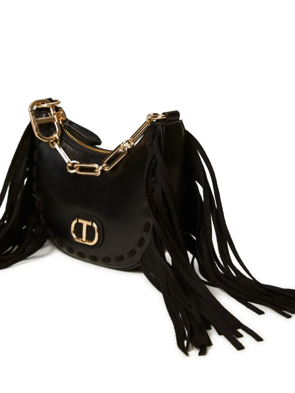 Twinset Fringe Chain Shoulder Bag In Black