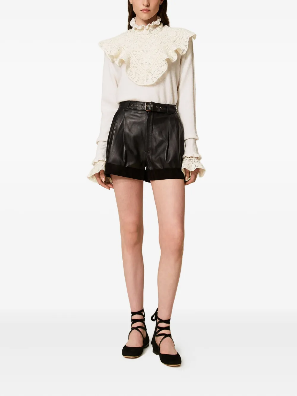 Twinset Lace-trimmed Ruffled Jumper In White