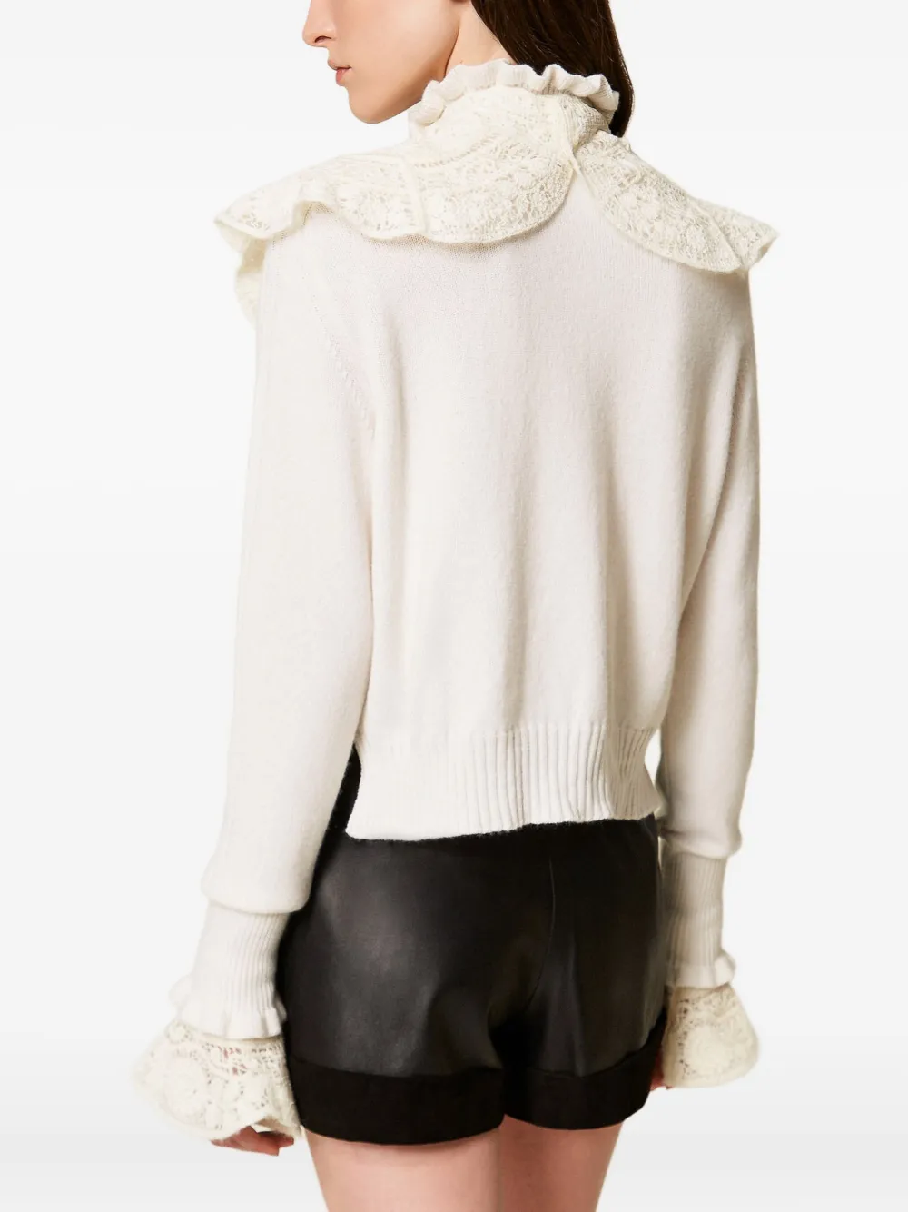 Twinset Lace-trimmed Ruffled Jumper In White