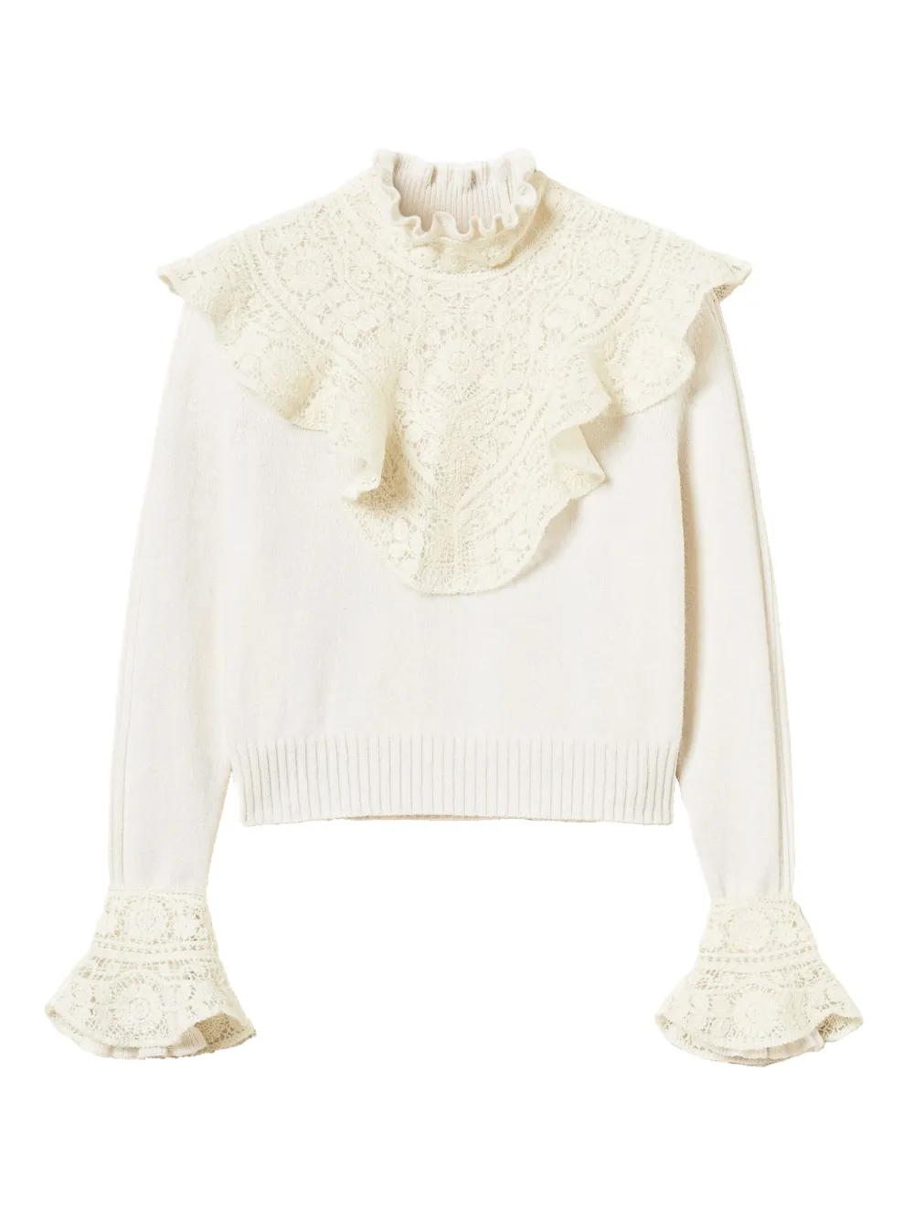 Twinset Lace-trimmed Ruffled Jumper In White