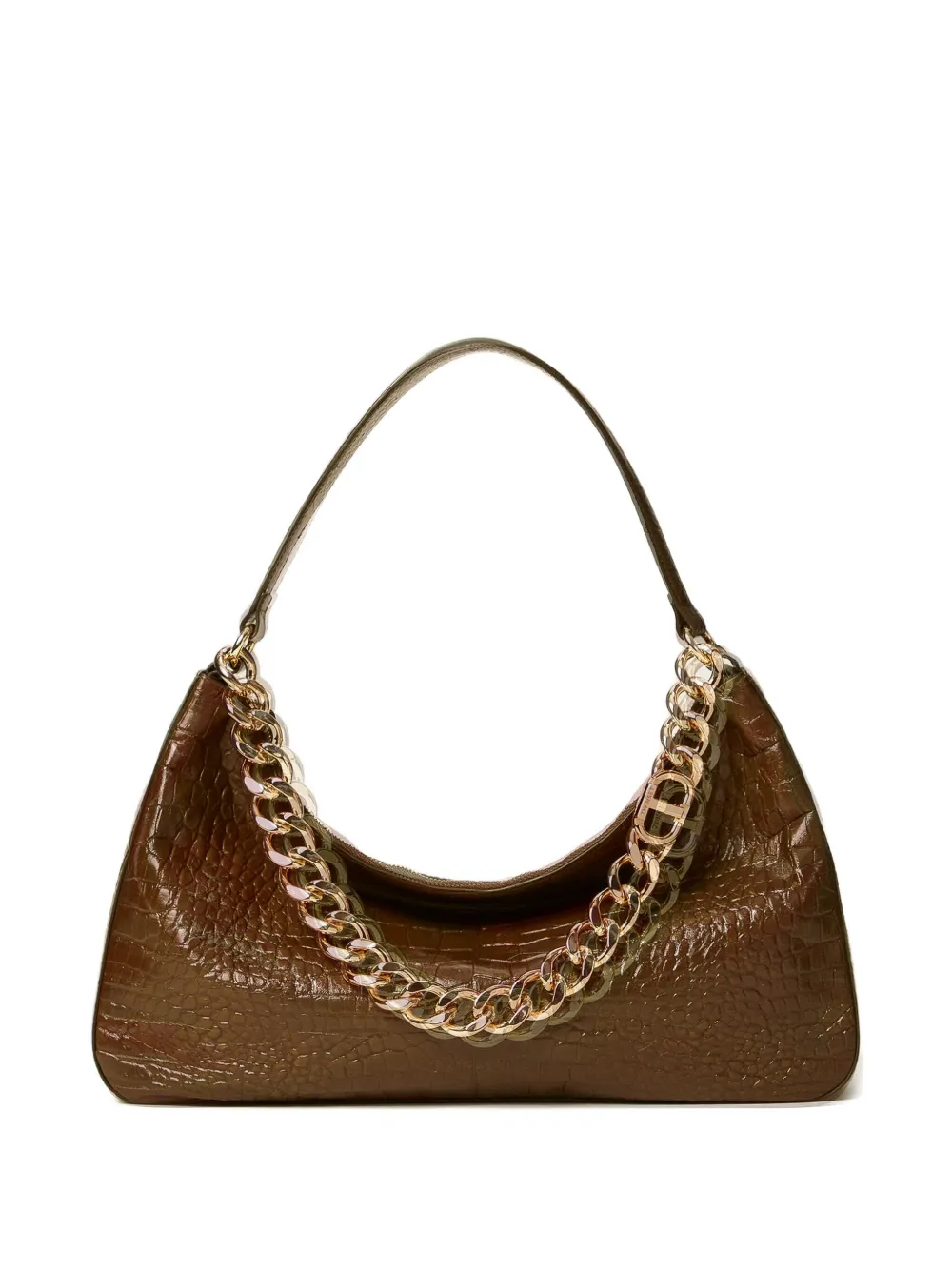 Twinset Liliane Crocodile-effect Chain Shoulder Bag In Green