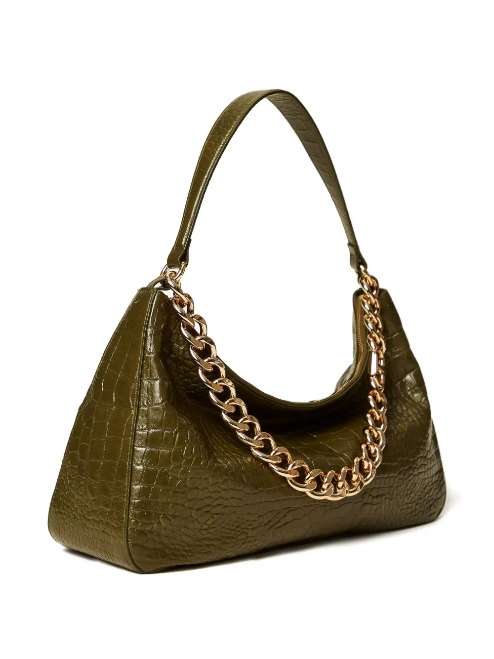 Twinset Liliane Crocodile-effect Chain Shoulder Bag In Green