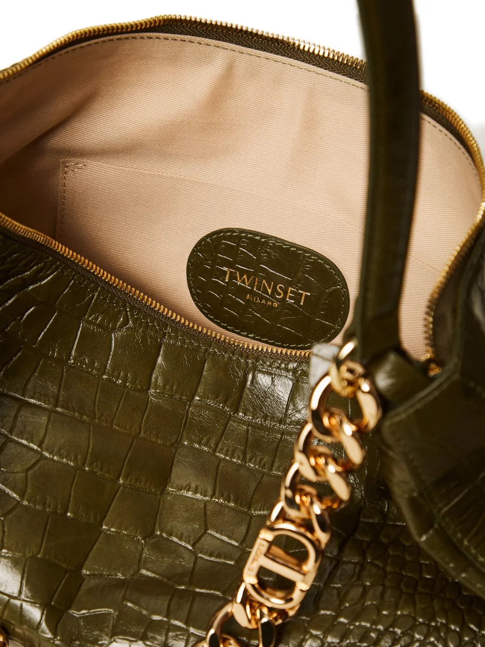 Twinset Liliane Crocodile-effect Chain Shoulder Bag In Green