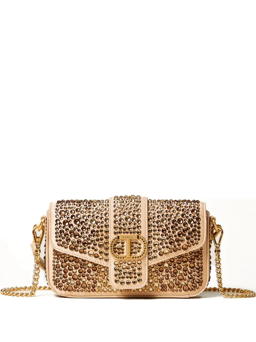 TWINSET Borsa a spalla Amie con cristalli e catena - Marrone