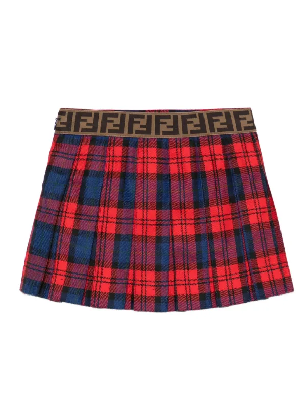 Fendi Kids チェック プリーツスカート | レッド | FARFETCH JP