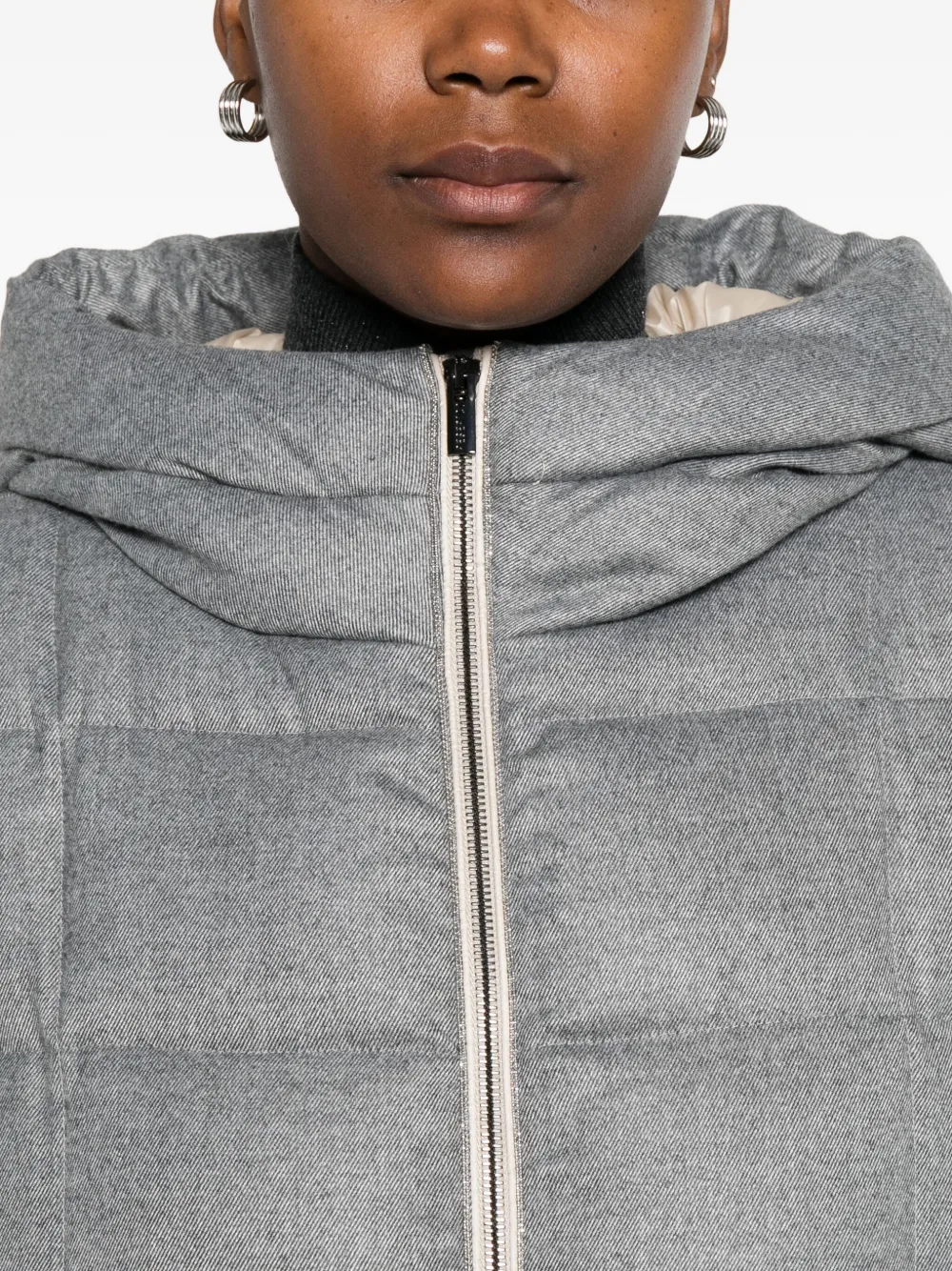 Peserico Quilted Hooded Coat In Gray