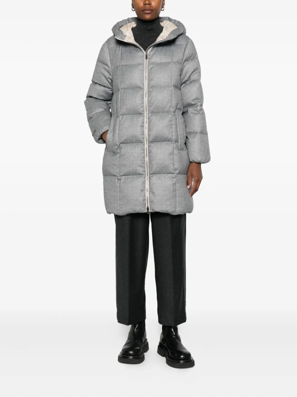 Peserico Quilted Hooded Coat In Gray
