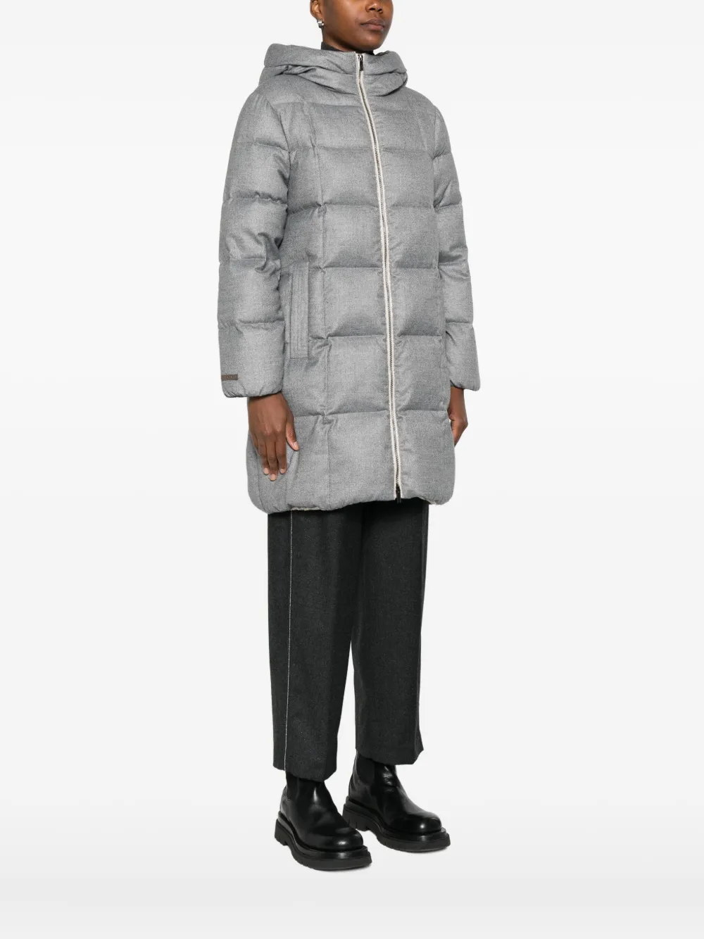 Peserico Quilted Hooded Coat In Gray