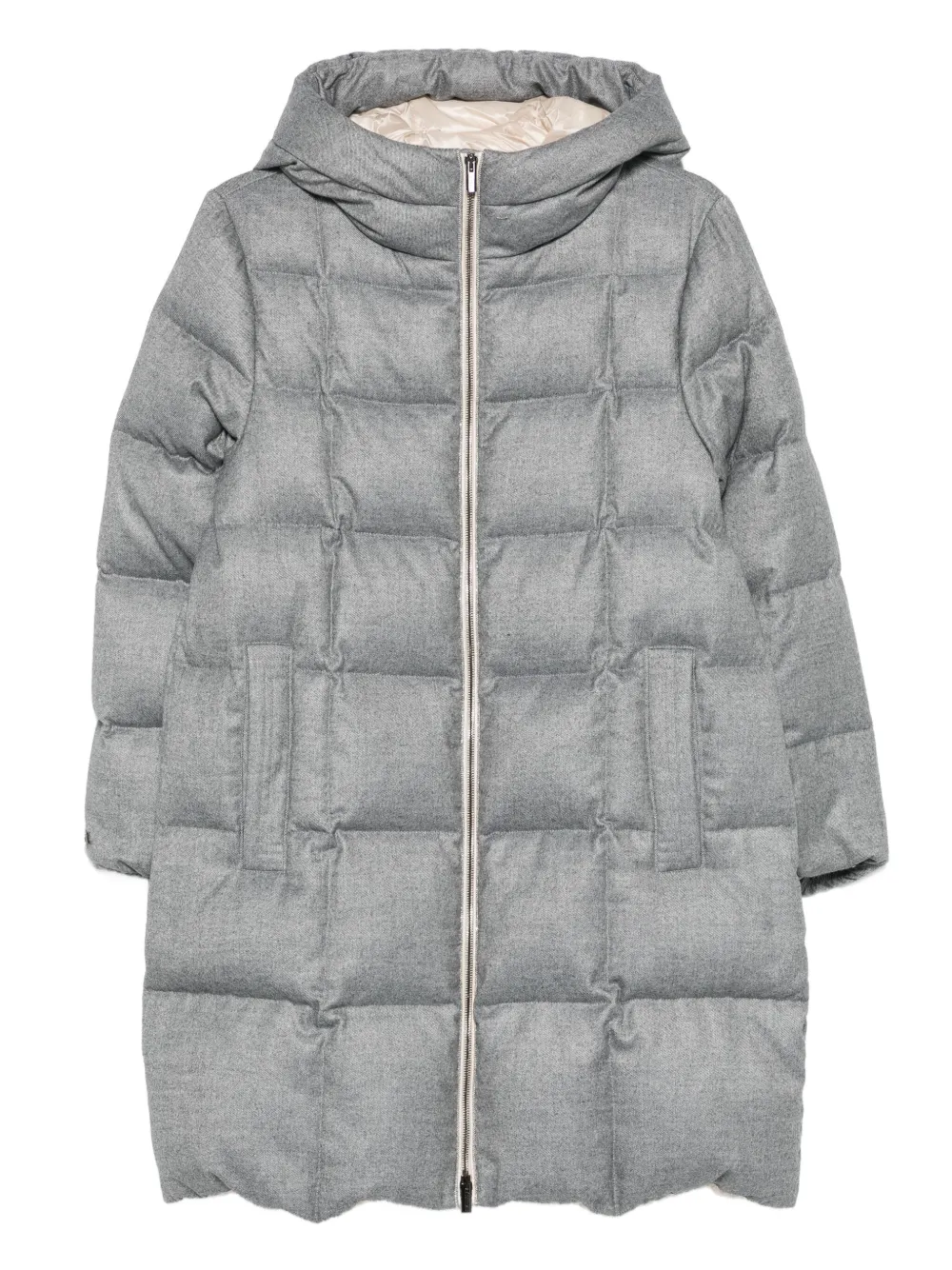 Peserico Quilted Hooded Coat In Gray