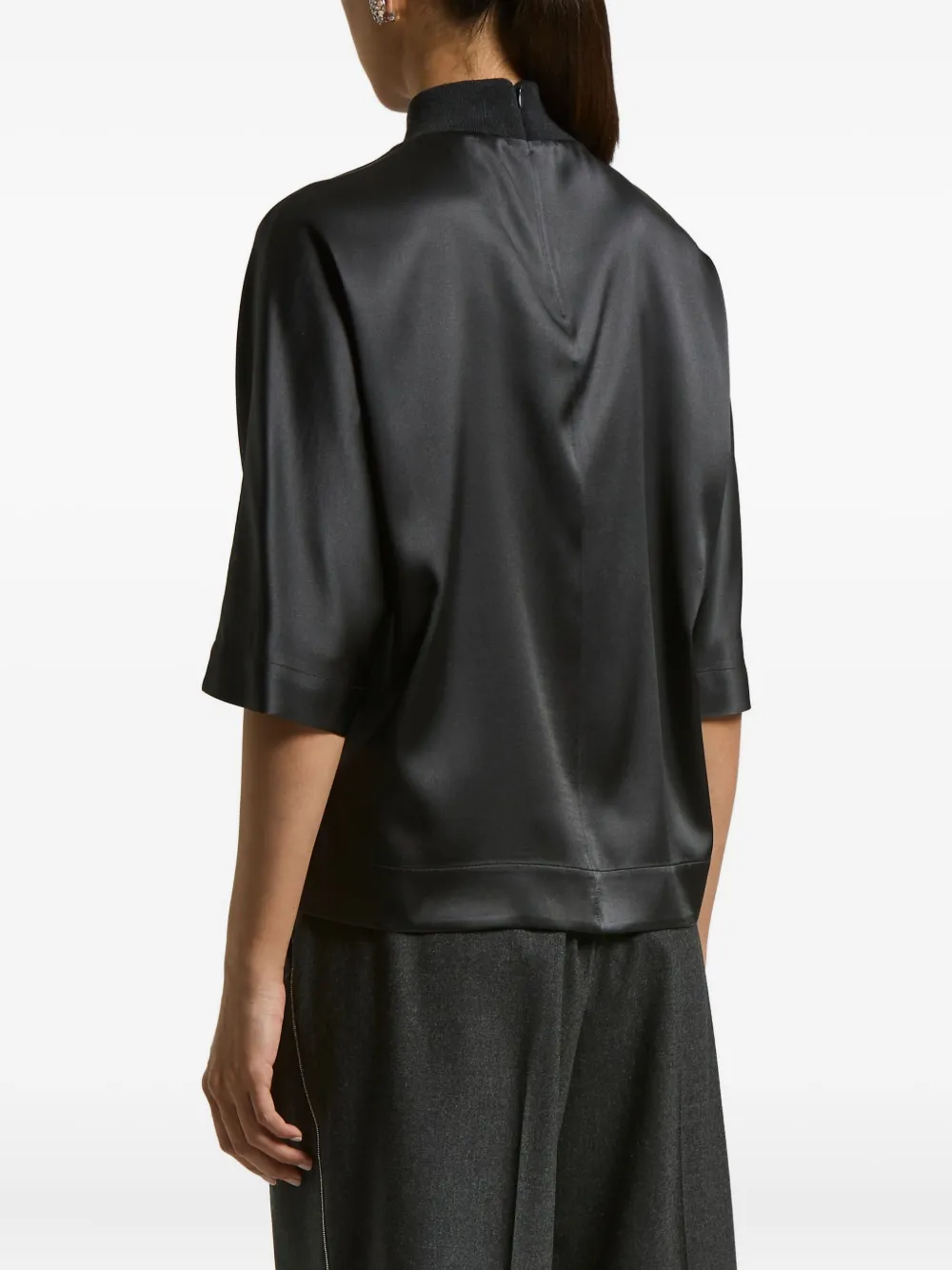 Peserico Top met hoge hals en korte mouwen Zwart