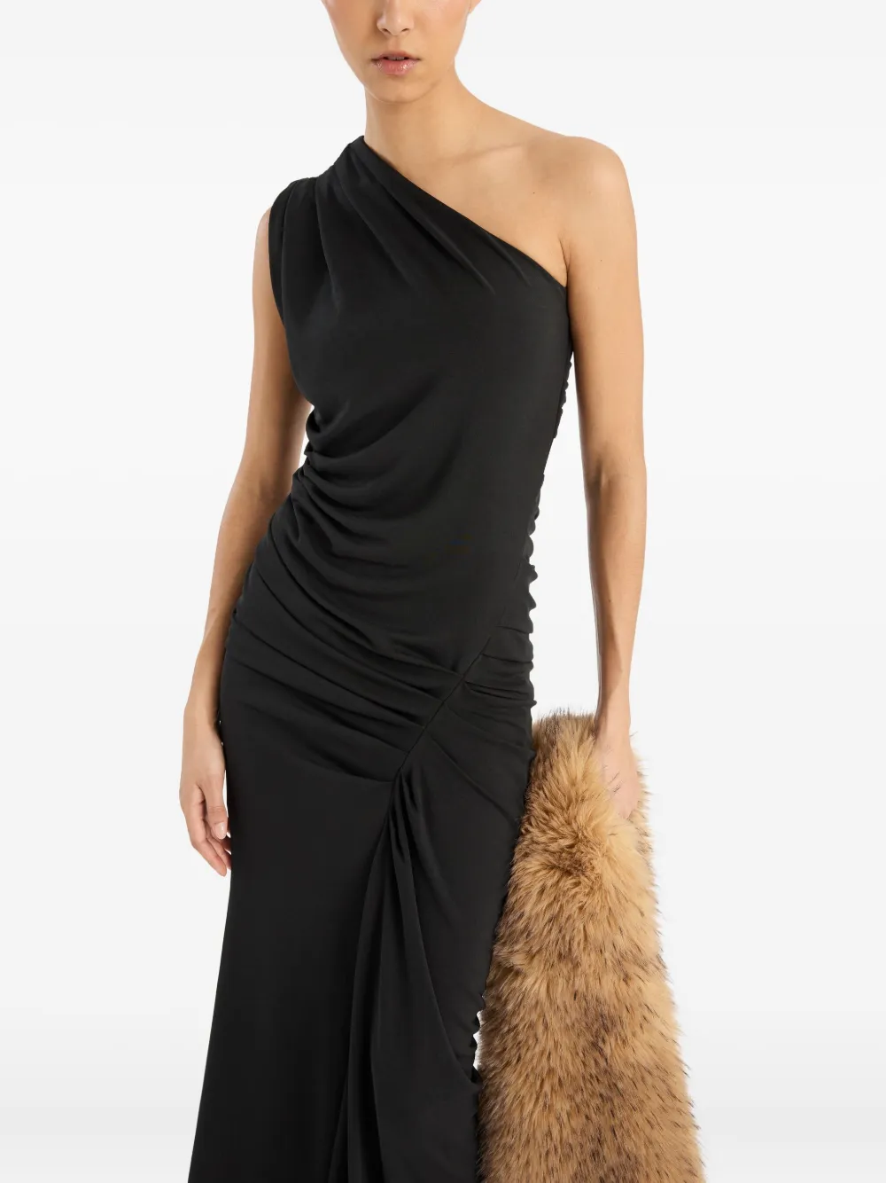 Rotate Birger Christensen Draped One-shoulder Maxi Dress In Black