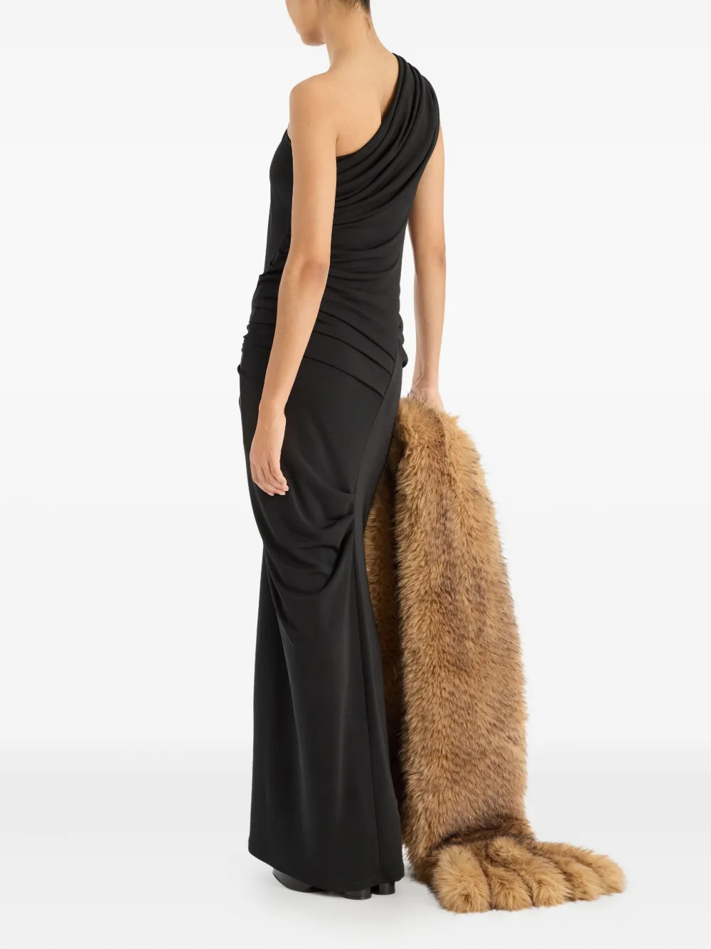 Rotate Birger Christensen Draped One-shoulder Maxi Dress In Black