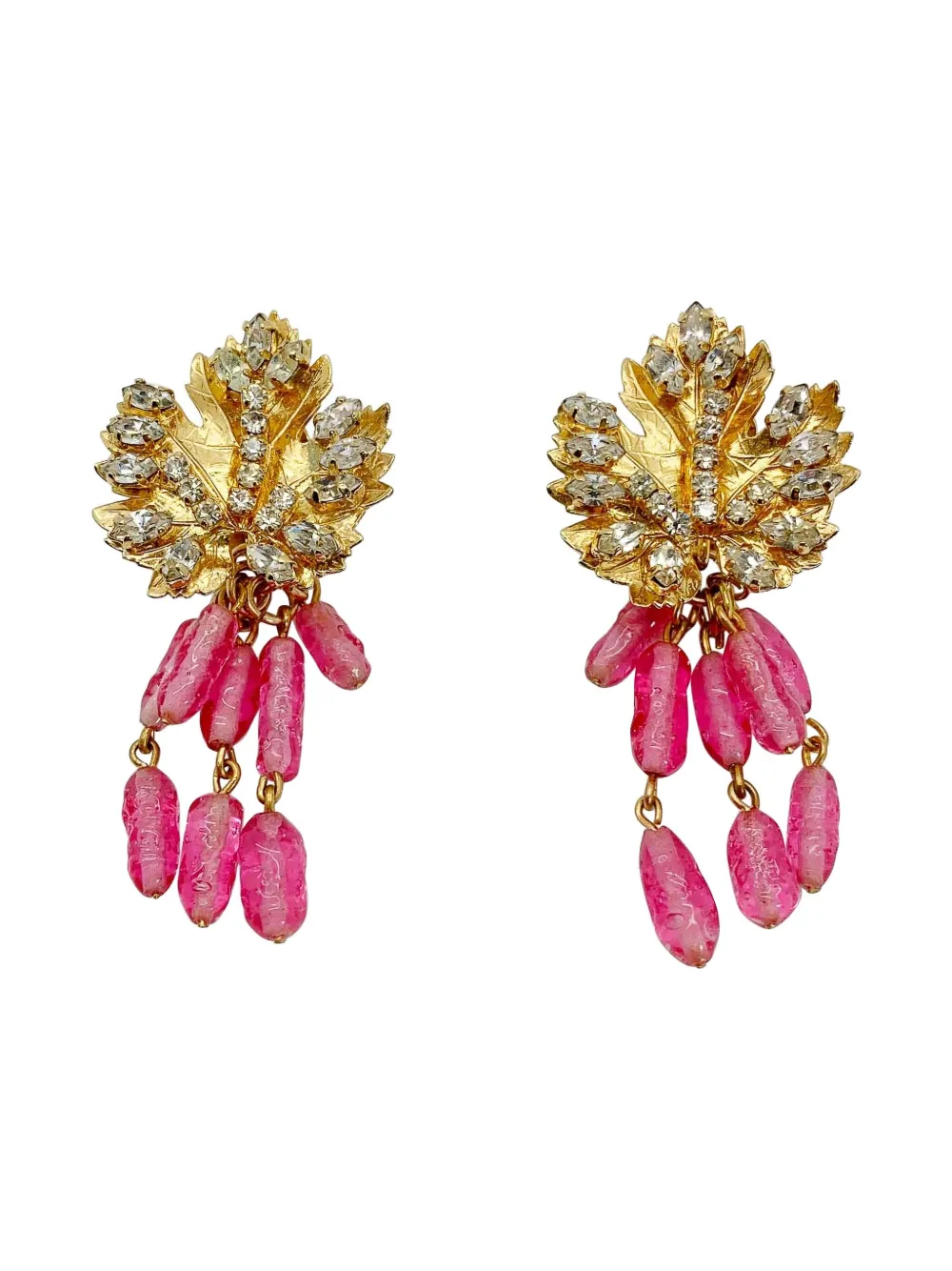 Christian Dior Pre-Owned 1970s leaf-shaped crystal earrings - Oro