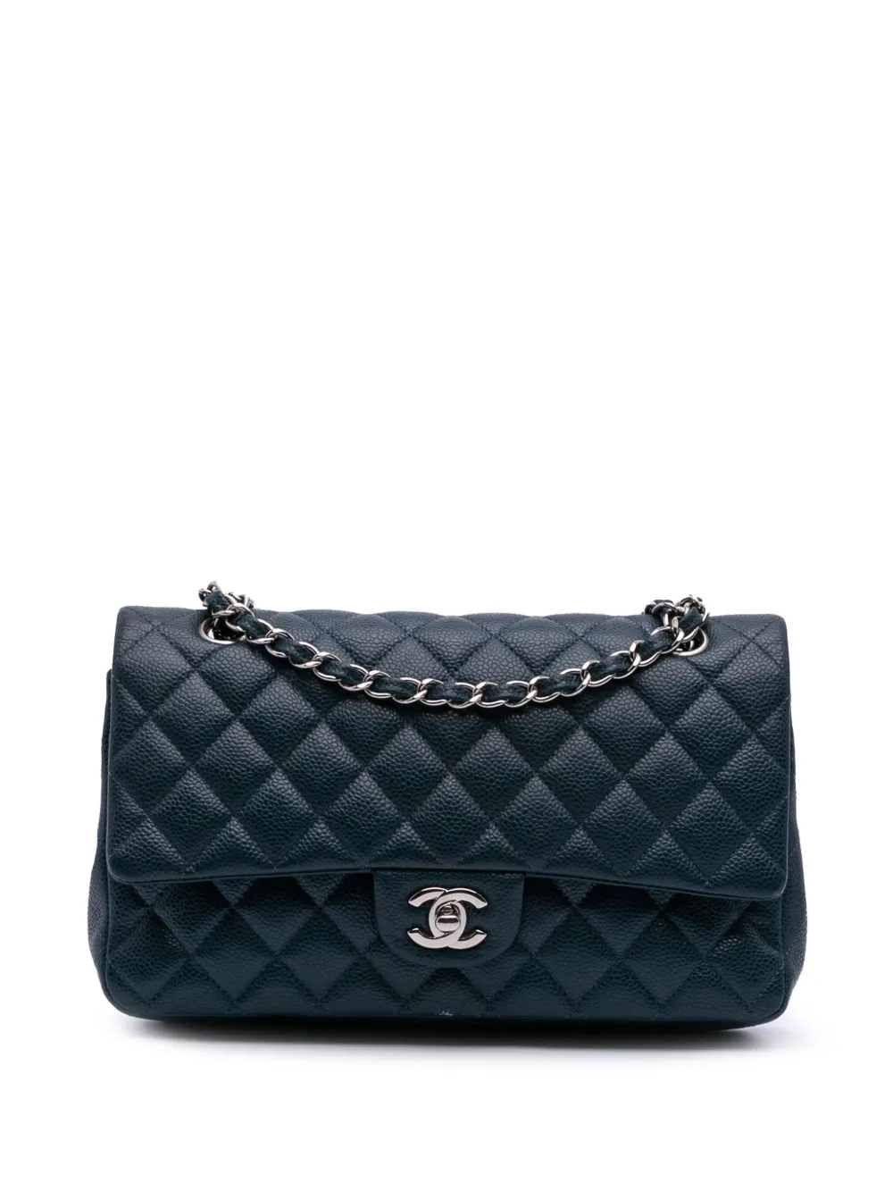 CHANEL Pre-Owned 2014-2015 ミディアム クラシック キャビア ダブルフラップ ショルダーバッグ - ブルー CHANEL Pre-Owned 2014-2015 ミディアム クラシック キャビア ダブルフラップ ショルダーバッグ - ブルー