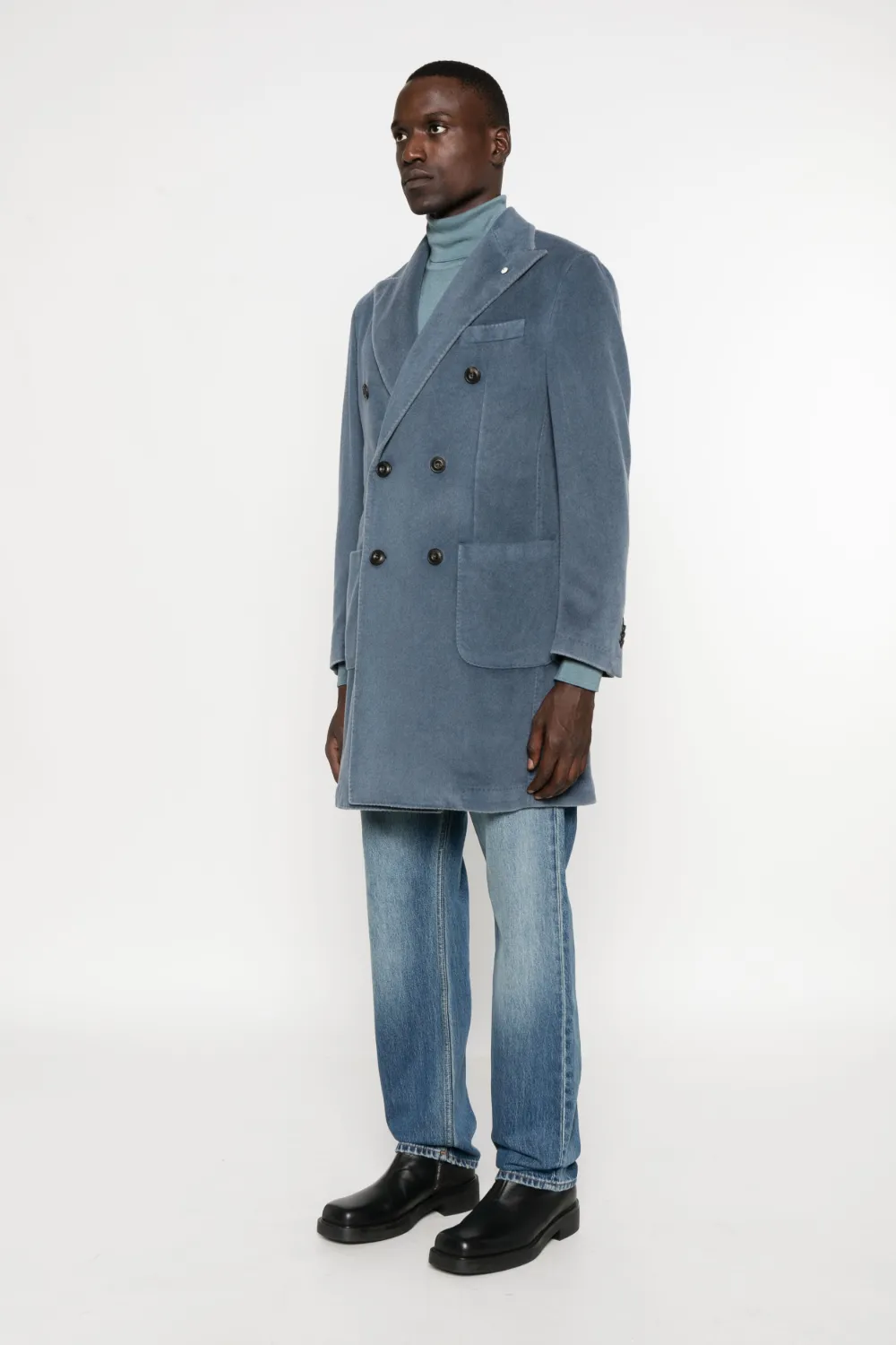 L.b.m 1911 Double-breasted Patch-pocket Coat In Blue