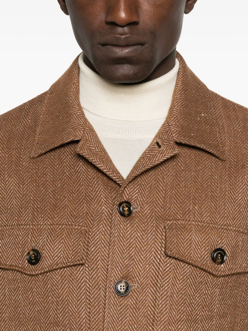 Piacenza Cashmere Herringbone Wool Jacket In Brown