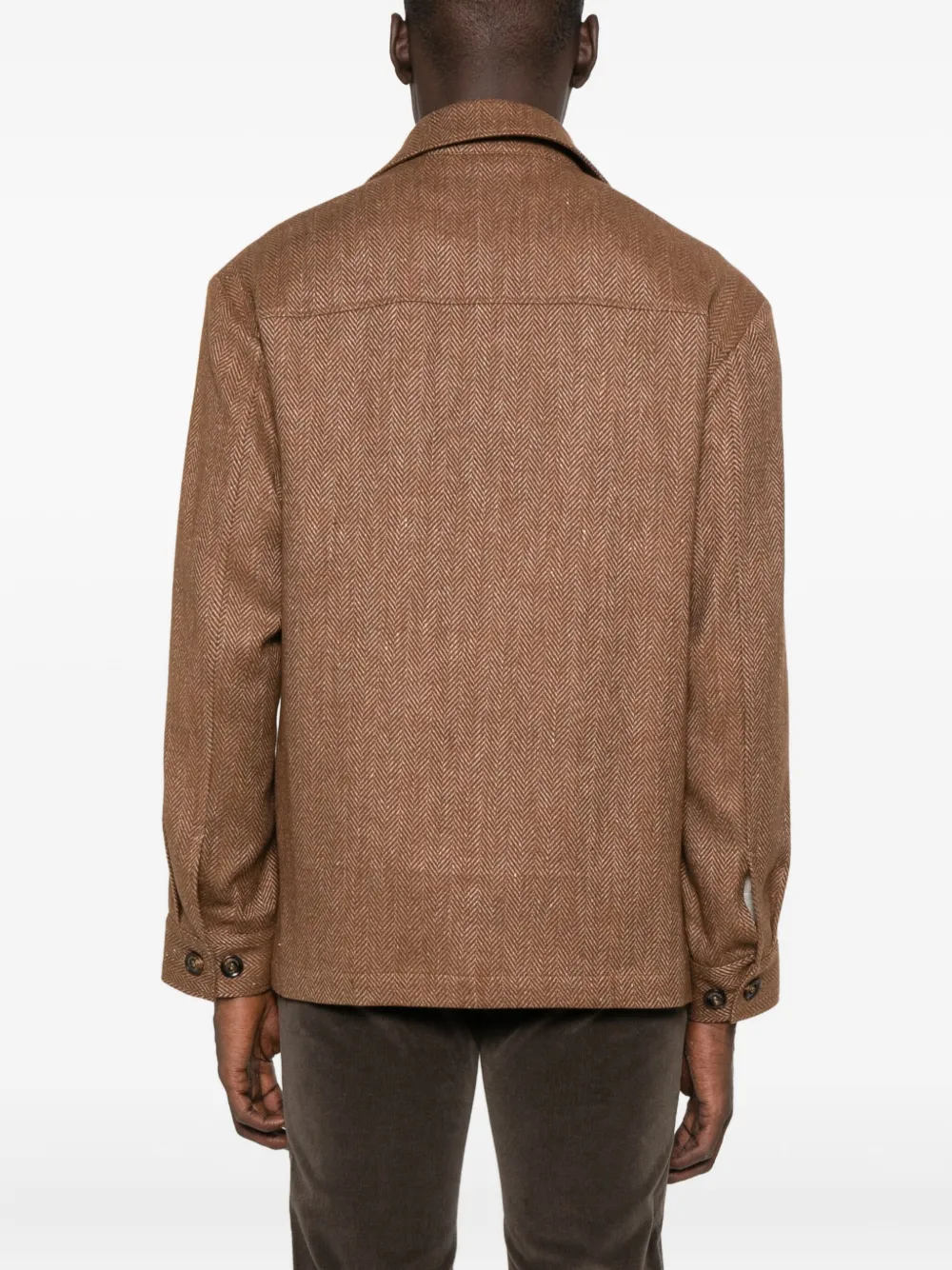 Piacenza Cashmere Herringbone Wool Jacket In Brown