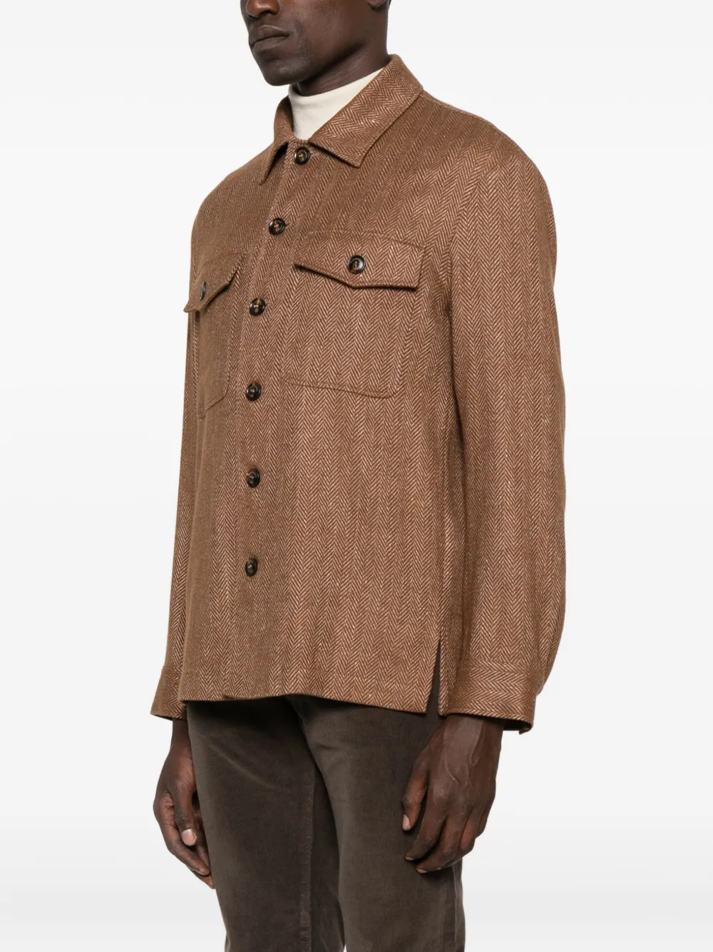 Piacenza Cashmere Herringbone Wool Jacket In Brown