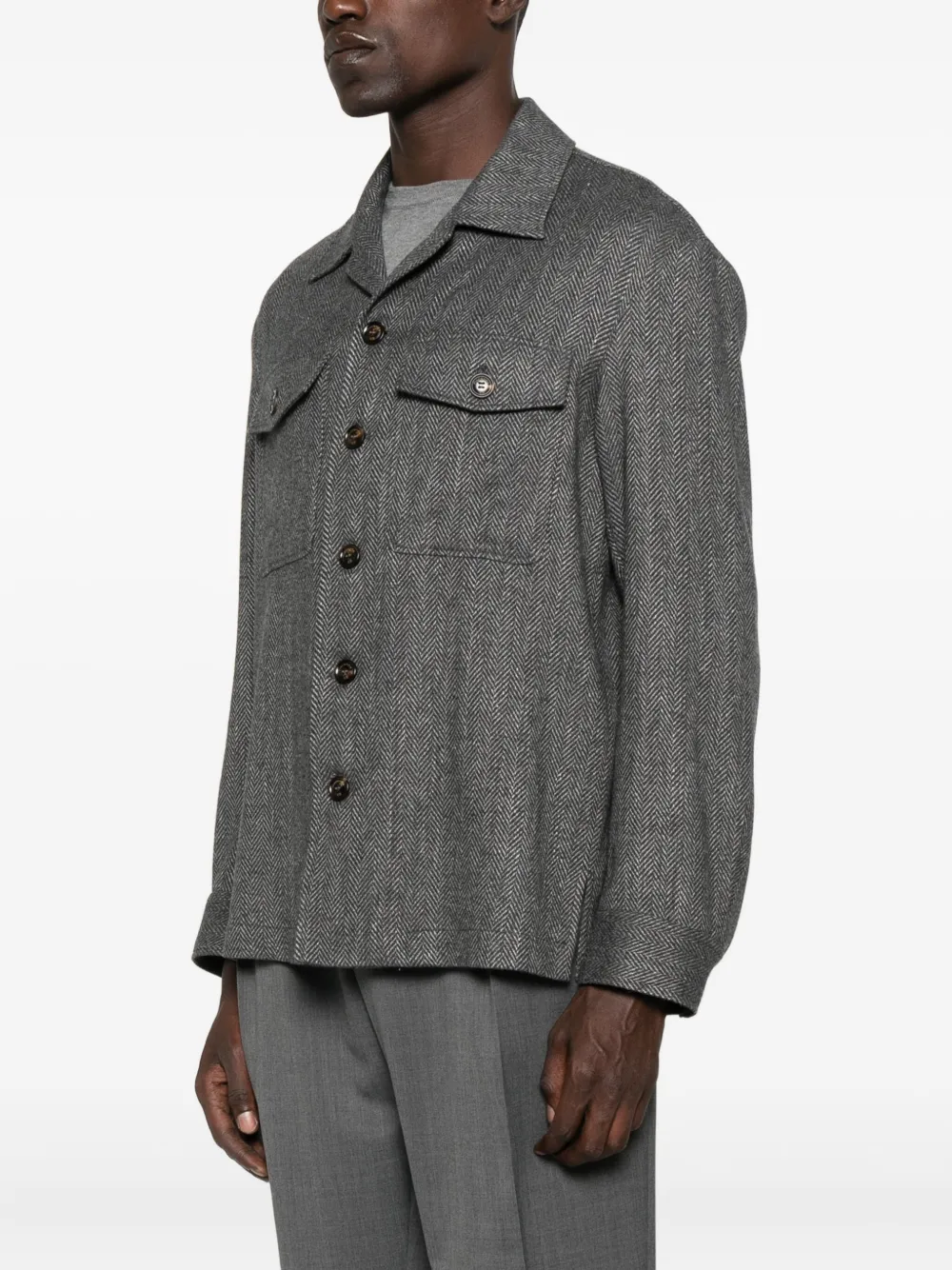 Piacenza Cashmere Herringbone Jacket In Black