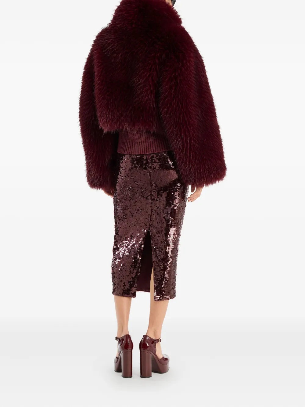 Rotate Birger Christensen Burgundy Midi Skirt With Sequined Finish In Brown