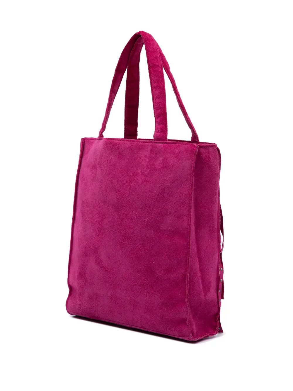 Pre-owned Chanel 2000-2002 Mini Suede Studded Fringe Tote Bag In Pink
