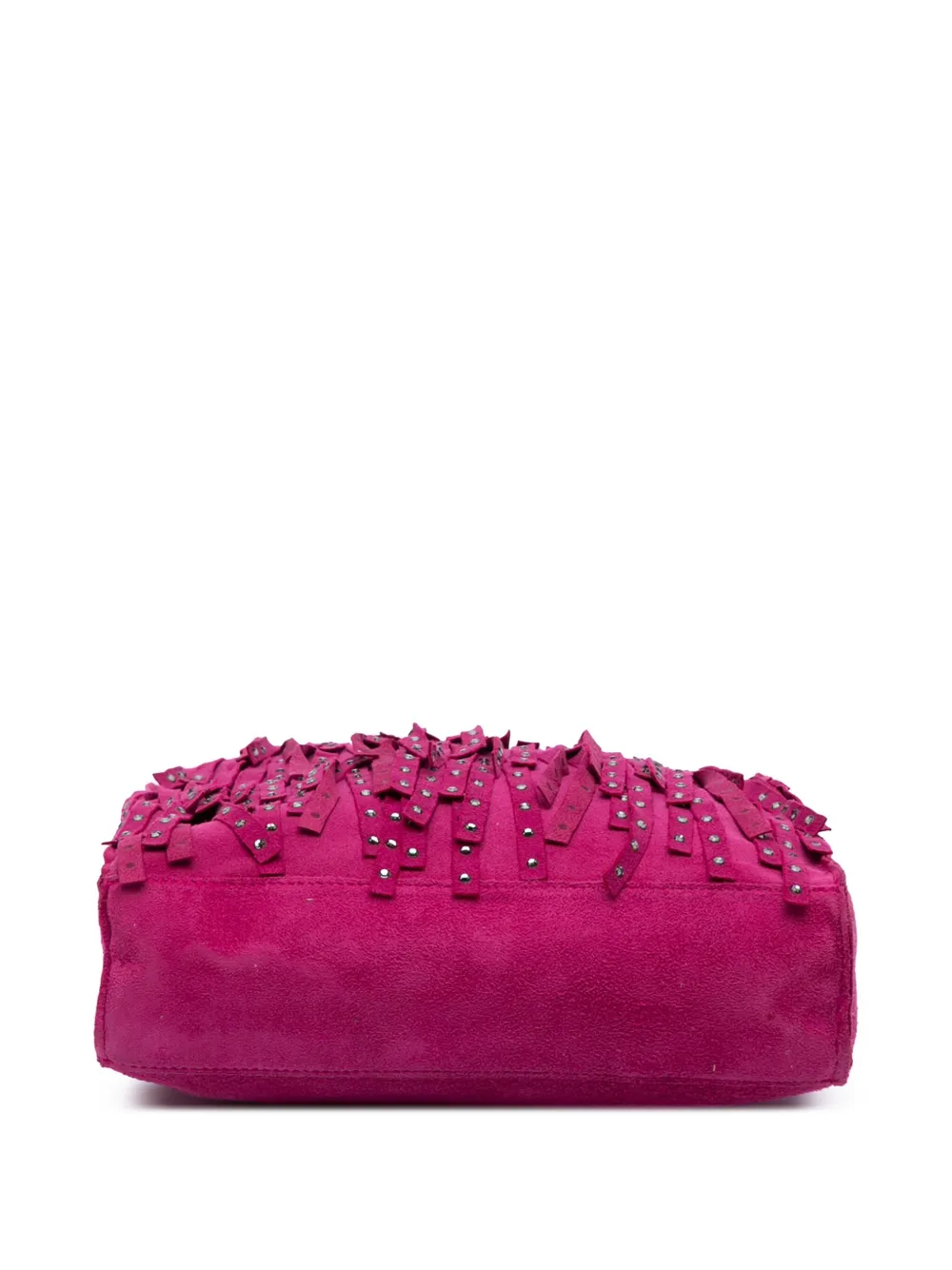 Pre-owned Chanel 2000-2002 Mini Suede Studded Fringe Tote Bag In Pink
