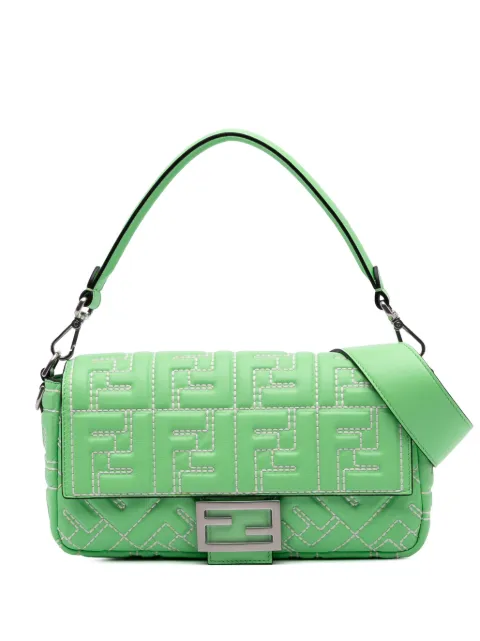 Fendi Pre-Owned 2010-2025 Zucca Embossed Stitched Leather Baguette satchel