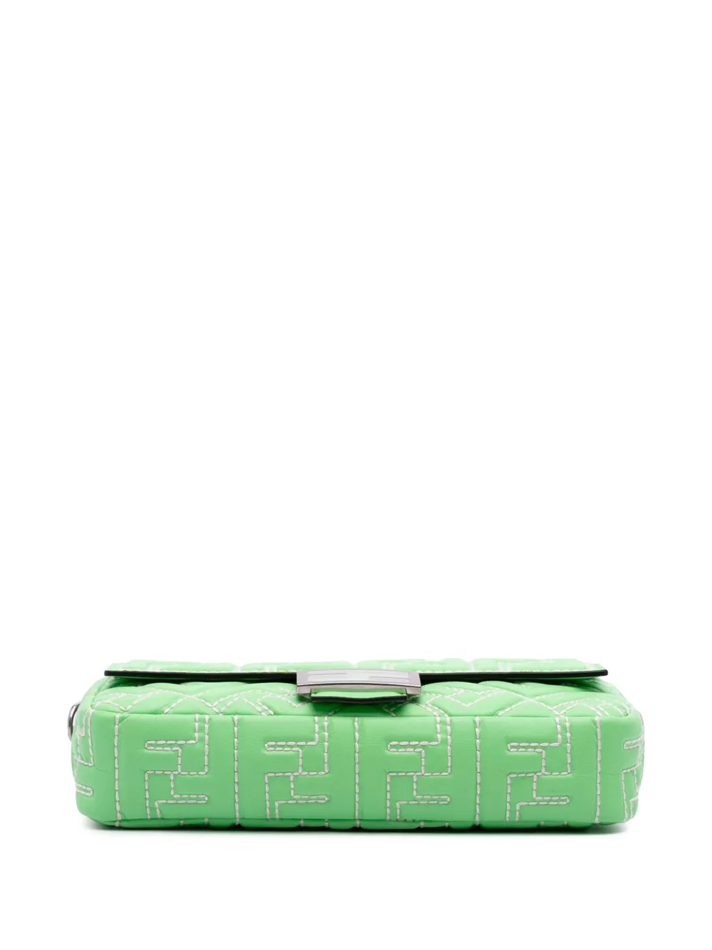 Pre-owned Fendi 2010-2025 Zucca Embossed Stitched Leather Baguette Satchel In Green