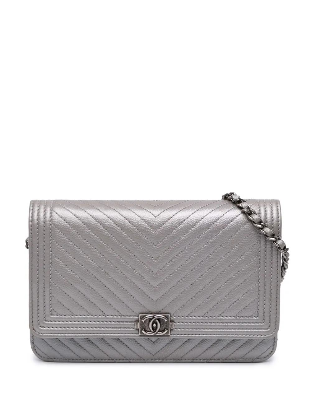 2016-2017 Chevron Metallic Caviar Boy Wallet On Chain crossbody bag