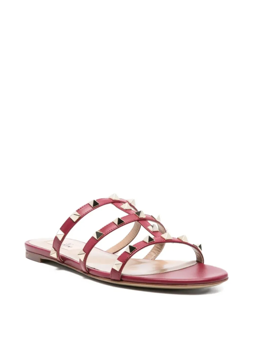 Valentino Rockstud-embellished Flat Sandals In Red