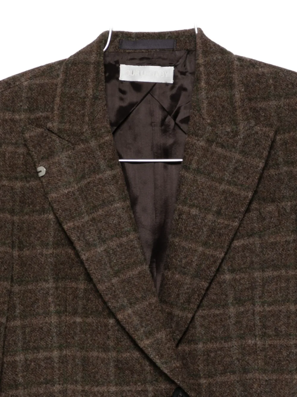 Our Legacy Check-pattern Single-breasted Coat In Brown