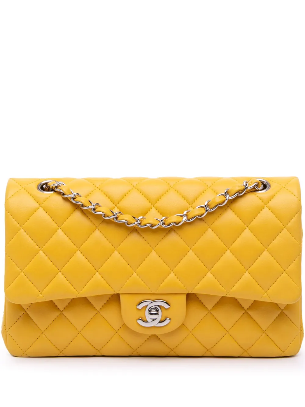 CHANEL Pre-Owned 2018 Medium Classic Lambskin Double Flap shoulder bag | Yellow | Image 1