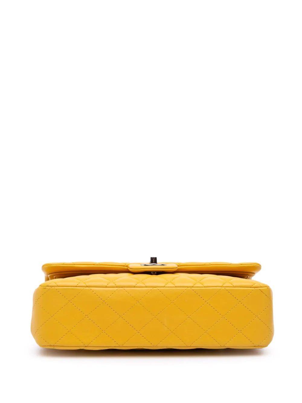 Pre-owned Chanel 2018 Medium Classic Lambskin Double Flap Shoulder Bag In Yellow