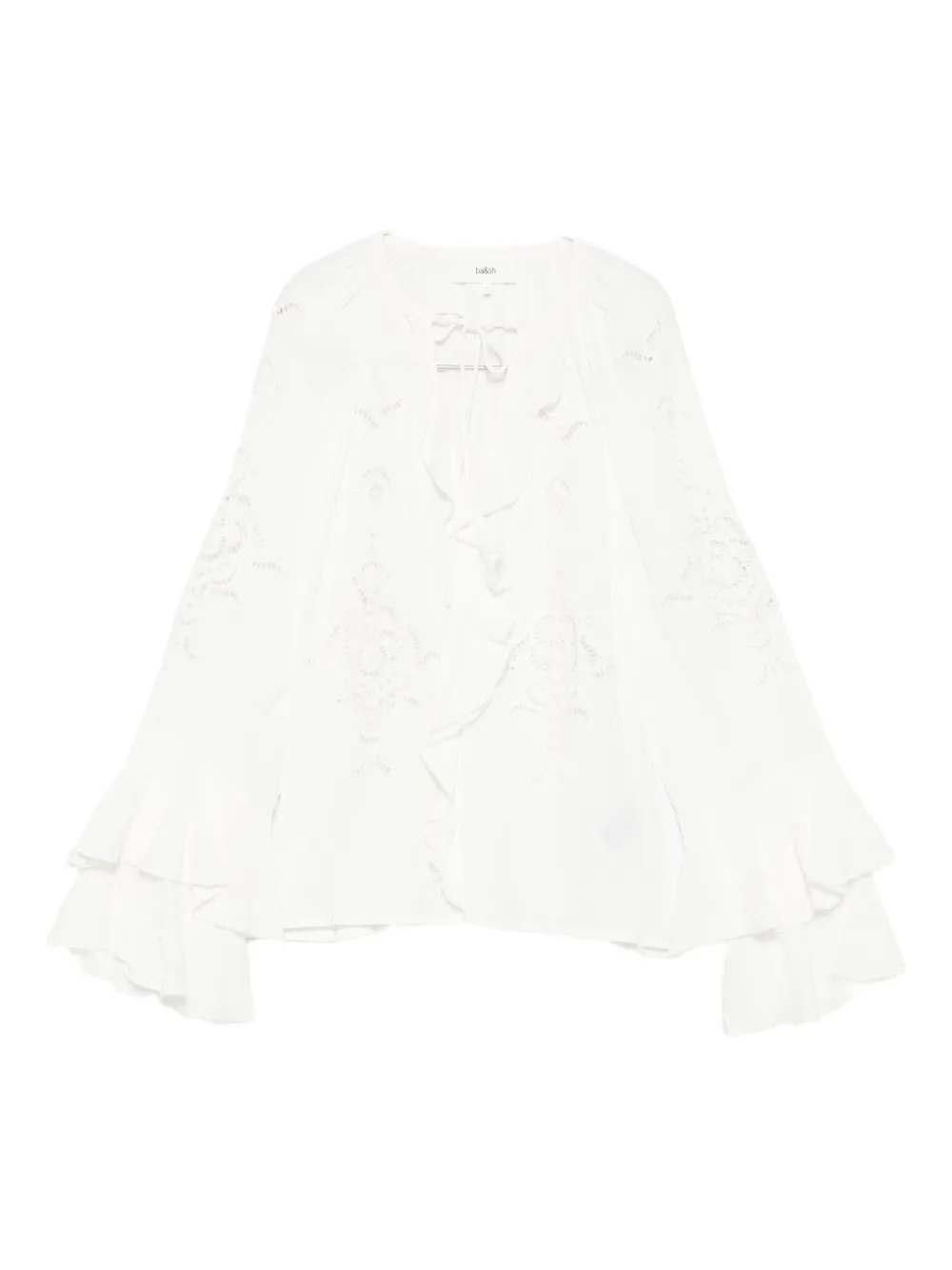 Ba&sh Omar Eyelet-embroidered Ruffle Blouse In Neutral