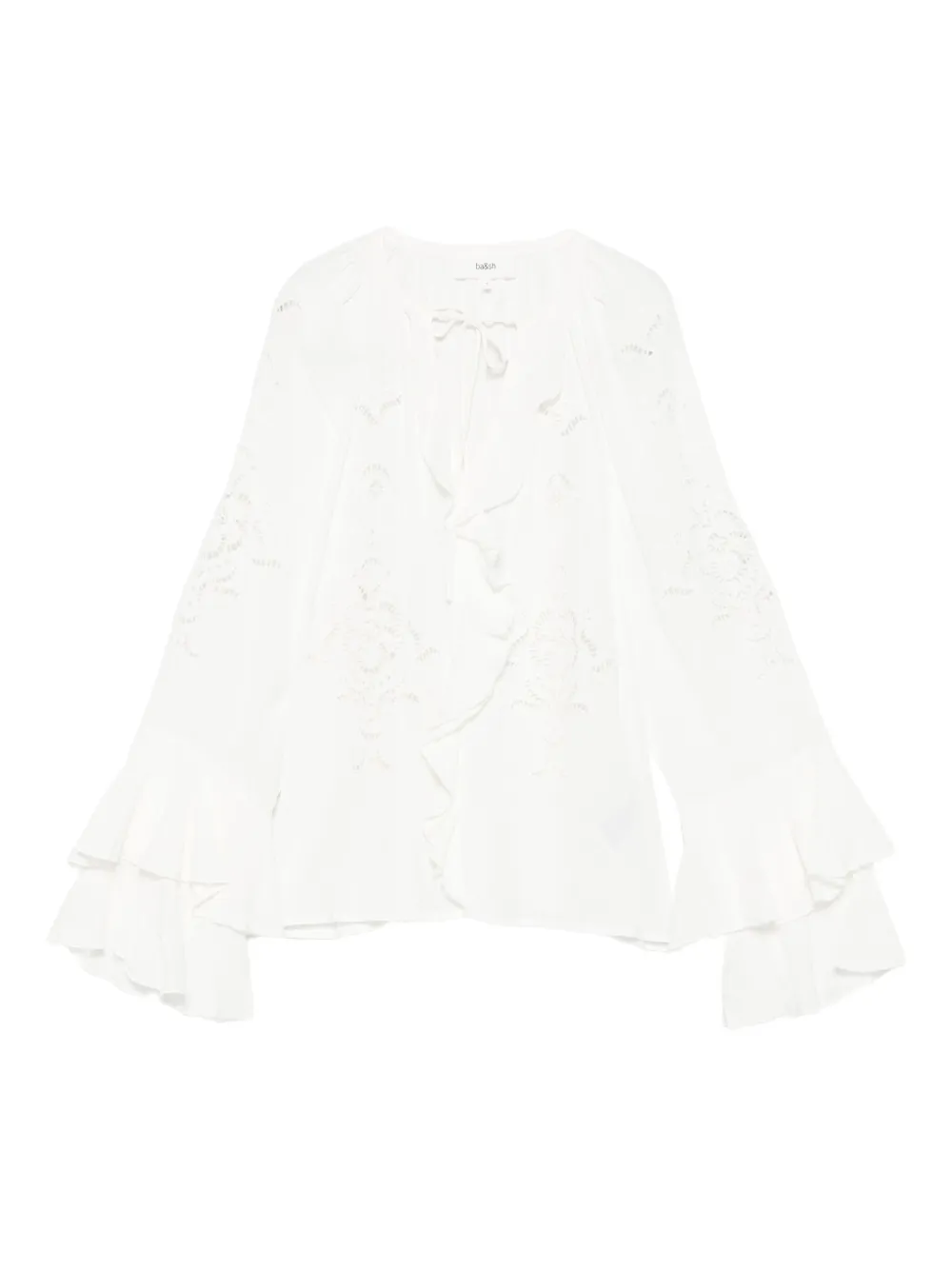 Ba&Sh Omar blouse met ruches en geborduurd ringlets Beige