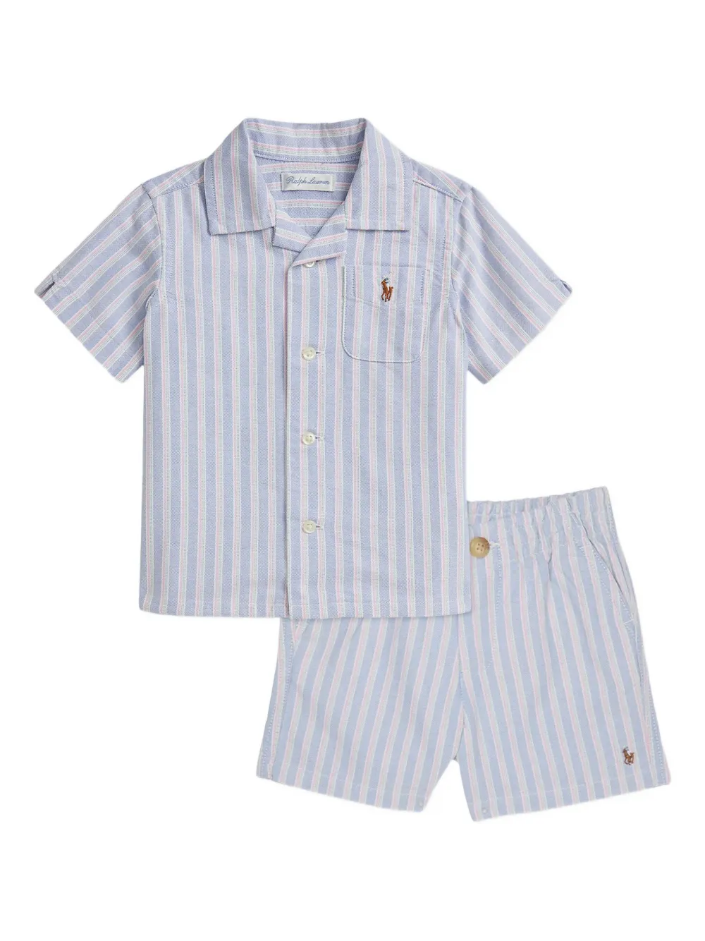 POLO RALPH LAUREN KIDS striped shirt shorts set - ブルー POLO RALPH LAUREN KIDS striped shirt shorts set - ブルー