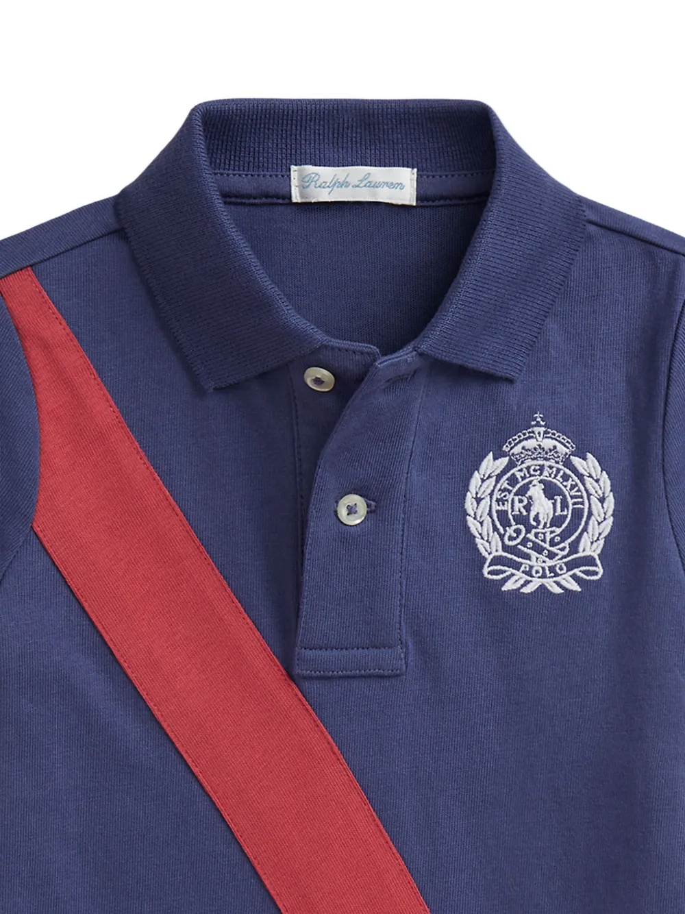 Polo Ralph Lauren Diagonal-stripe Polo Romper In Blue