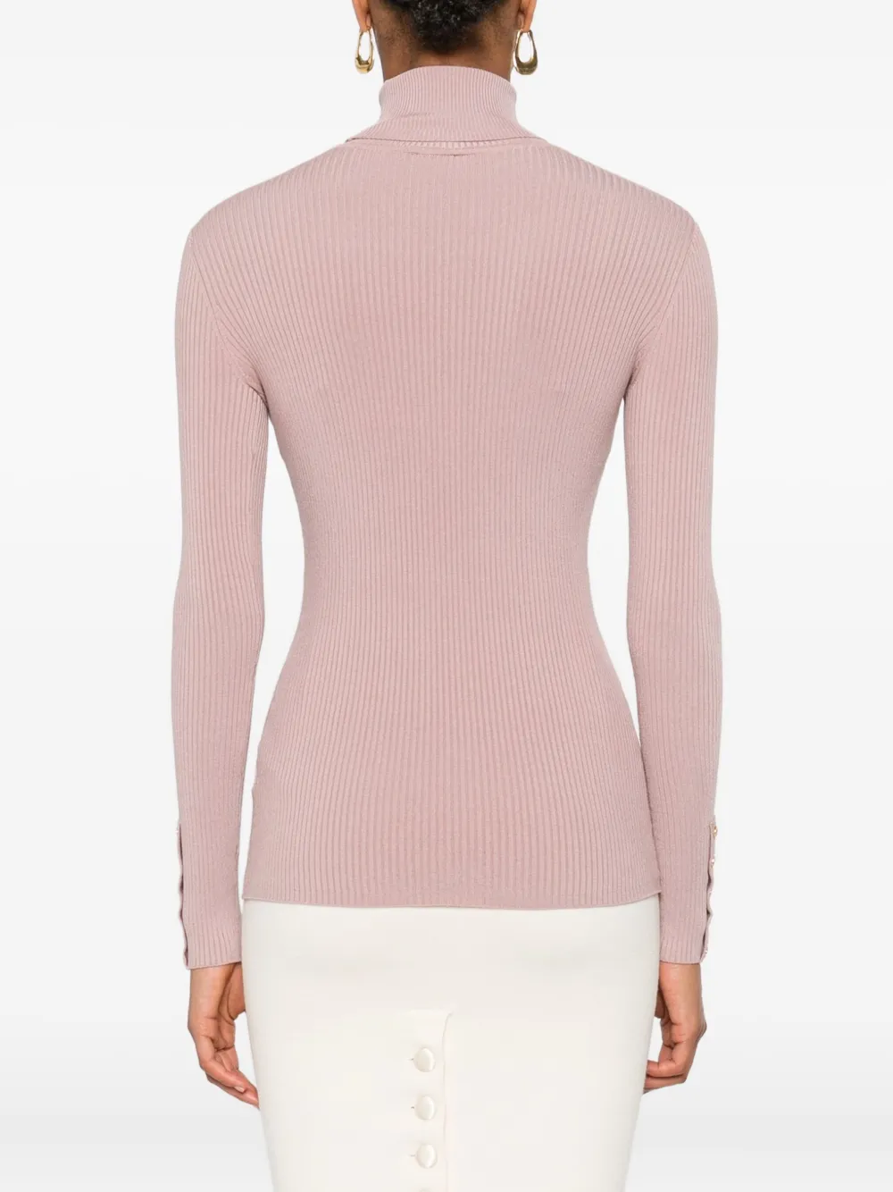 Elisabetta Franchi Ribbed Turtleneck Pocket Sweater In Pink