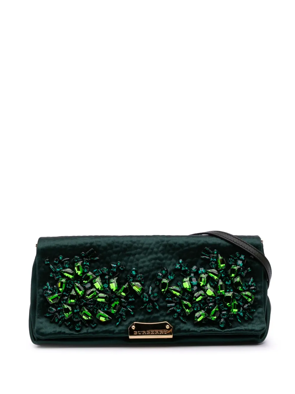 Pre-owned Burberry 2000-2017 Satin Crystal Shoulder Bag In Green