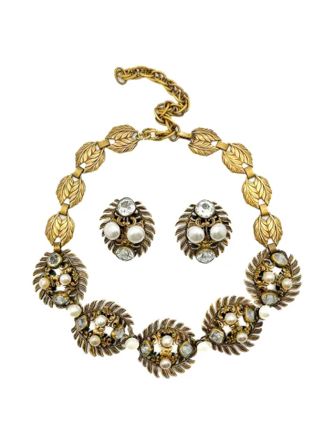 Jennifer Gibson Jewellery 1940s Joseff of Hollywood Pearl & Paste Demi Parure necklace and earrings