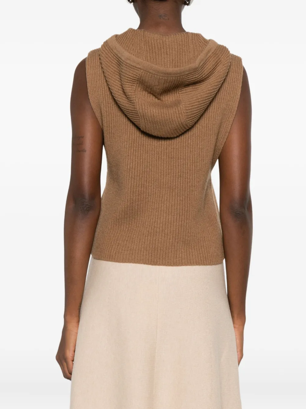 Max Mara Hooded Zip-front Top In Brown