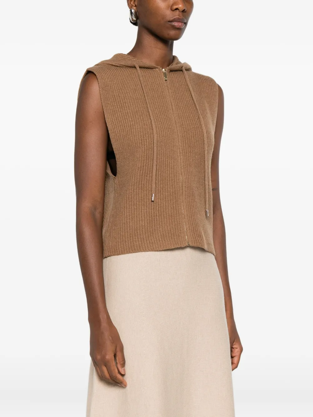 Max Mara Hooded Zip-front Top In Brown