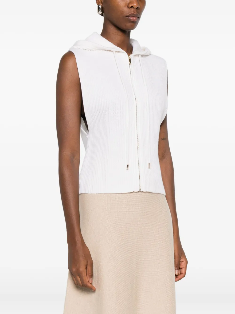 Max Mara Zip-up Sleeveless Hoodie In White