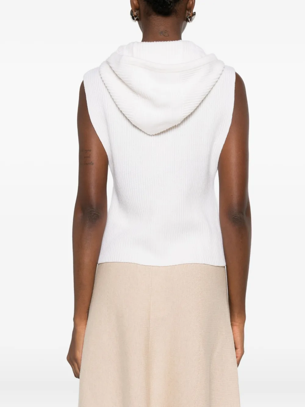 Max Mara Zip-up Sleeveless Hoodie In White