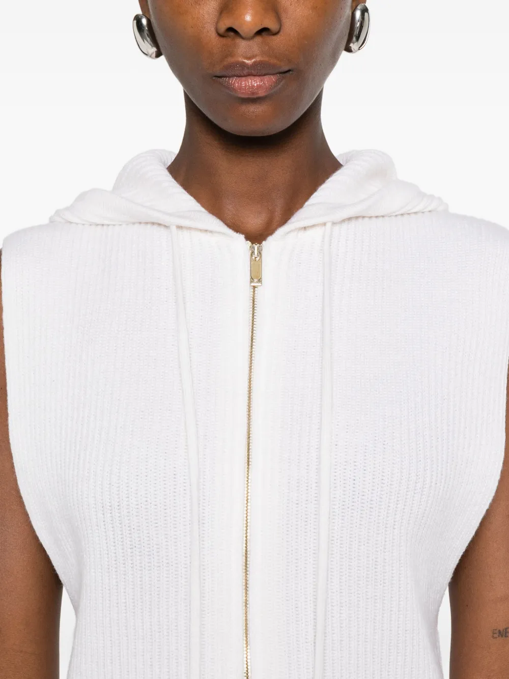 Max Mara Zip-up Sleeveless Hoodie In White