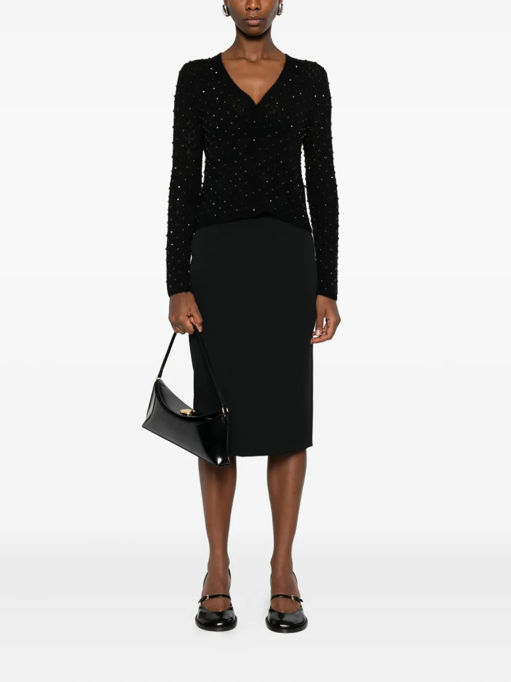 Max Mara Embellished V-neck Cardigan In Black