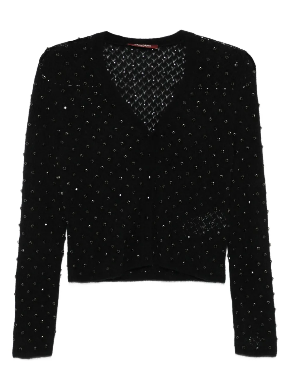 Max Mara Embellished V-neck Cardigan In Black