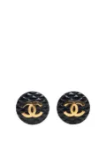 CHANEL Pre-Owned 1993 CC Resin and Gold Plated Quilted Button Clip On Earrings costume earrings - Black