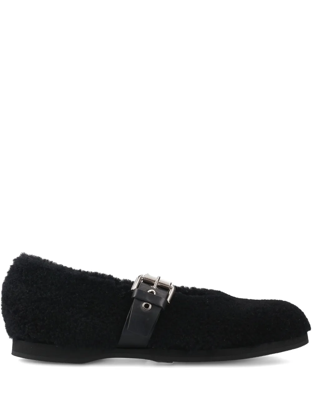 Premiata Buckle-fastening Shearling Ballet Flats In Black